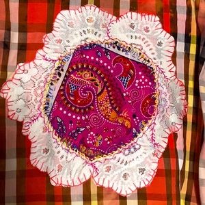 Shacket, repurposed vintage shirt embroidery top lacey blouse hearts bleach dyed